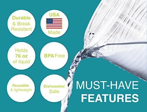 Arrow Clear Plastic Beverage Pitcher with Lid, 76 oz - Thick-Walled Fruit Design - Dishwasher Safe - Ideal for Water, Iced Tea & Juice - BPA Free - Made in USA - Image 3