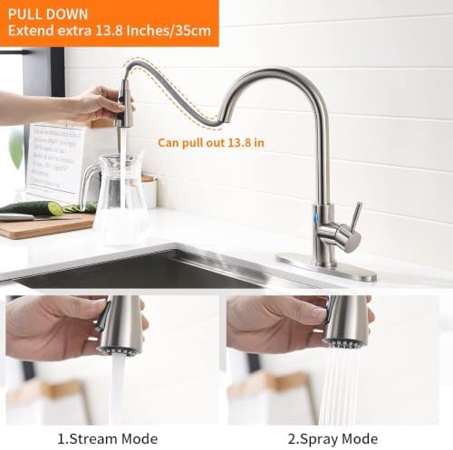 Touchless Kitchen Faucet with Pull Down Sprayer for Kitchen Sink, Single Handle Motion Sensor Faucet with LED Light and Dual-Function Spray, Hands-Free Brushed Nickel Stainless Steel - Image 4