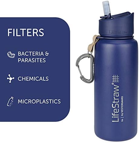 LifeStraw Go Stainless Steel Water Filter Bottle, 24 oz, Blue - Image 2