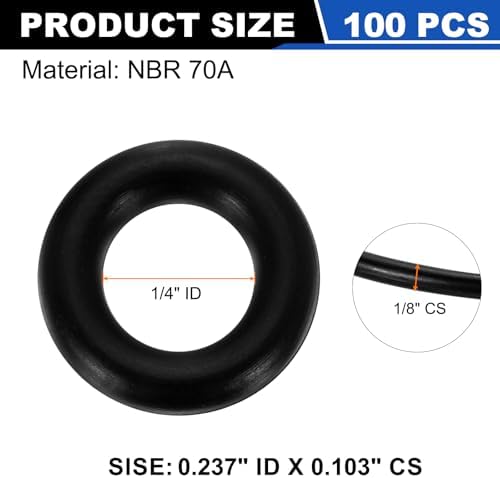 uxcell 100Pcs AS-108 NBR 70A O-Rings 1/4"ID x 3/32"CS/0.237"ID x 0.103"CS - Image 2