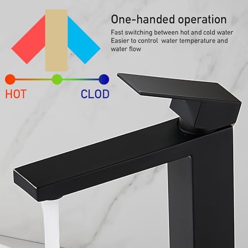 AVSIILE Matte Black Vessel Sink Faucet, 1 Hole Single Handle Tall Faucets - Image 4