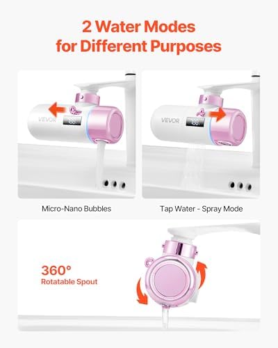 VEVOR Skincare Water Filter, Faucet Mount Water Filters with Micro-Nano Bubble for Skin, Sink Tap Purifier, Removes Chlorine with 1 Filter, for Kitchen and Bathroom Faucets, Pink + Gold - Image 5