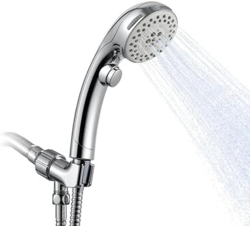 OFFO 5 Mode Handheld Shower Head with On Off Switch for Water Saving, High Flow Powerful Boosting Showerheads with 60" Stainless Steel Hose & Holder, Chrome by OFFO