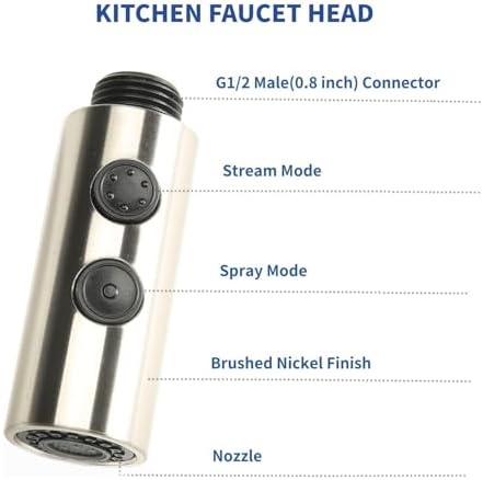 Kitchen Sink Faucet Sprayer Head, 2 Functions Sprayer Attachment for Faucet,Pull Down Faucet Head Replacement Part, G 1/2 Pull Out Spray Head for Kitchen Faucet Tap Sprayer Spout - Image 3