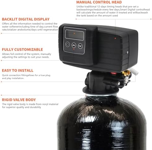 Whole House Water Softener Valve 48,000 Grains - High Performance Automatic Digital Metered Control Head,Reduces Hardness & Minerals - Improve Water Quality - for 1-2 bathrooms - Image 3