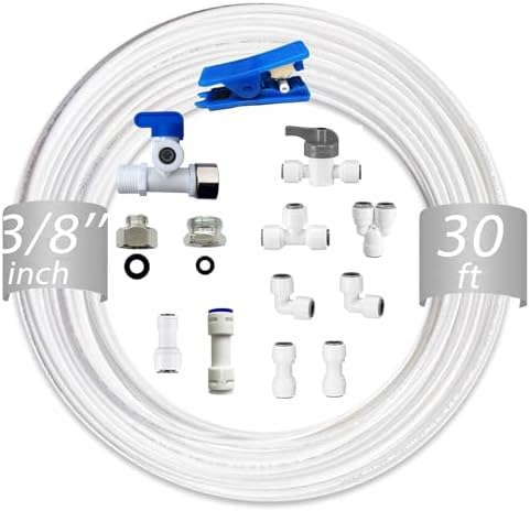 NSF 3/8" inch Water Line Tubing and Push to Connect Fittings for Reverse Osmosis Water Filter RO fittings (Feed water adapter Kits), 11 pcs connetors+30 feet 3/8" O.D. (9.5mm) water tubing. by Unknown