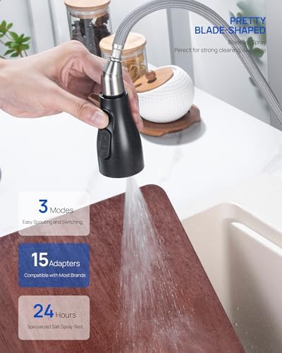 J-HVA Metal Kitchen Faucet Head Replacement – 3 Mode High-Pressure Sink Sprayer Replacement with 15 Nozzle Adapters, Durable Pull Down Spray Head for Kitchen Sink, Oil Rubbed Bronze, Stainless Steel - Image 5