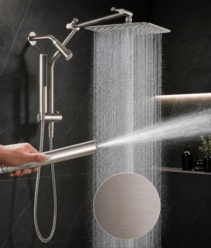 Veken All Metal 10" Luxurious Brushed Nickel Rain Shower Head with Handheld by Veken