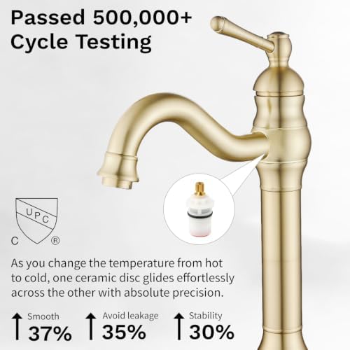 Bathroom Vessel Sink Faucet, Brushed Gold - Image 5