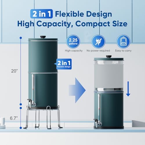 Purewell 3-Stage 0.01μm Ultra-Filtration Gravity Water Filter System, 304 Stainless Steel Countertop System with 2 Filters, Metal Water Level Spigot and Stand, Reduce 99% Chlorine, 2.25G, PW-OB-K - Image 6
