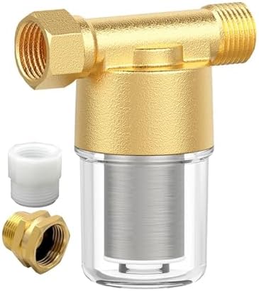 XZ03 Reusable Brass Sediment Filter, 40 Micron Washer Water Filter System, for Washing Machine, Heater, Garden, Protecting Appliances, Reduces Clothes Yellowing, Anti Scale Shower Filter by Unknown