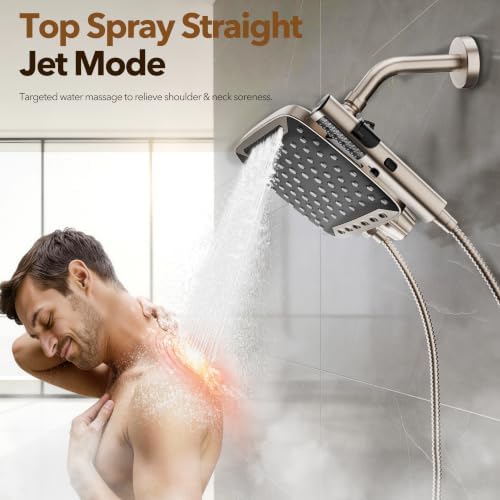 JDO High Pressure Rain Shower Head with Handheld Spray Brushed Nickel - Image 3