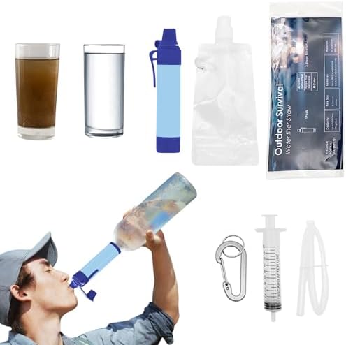 Water Filter Camping Kit, Personal Backpacking Water Filter Straw, Portable Filtration for Outdoor Hiking Travels (Sky Blue) by Unknown