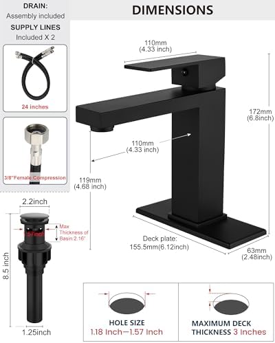 Midanya Bathroom Faucets 1 Hole Single Handle,Matte Black - Image 3