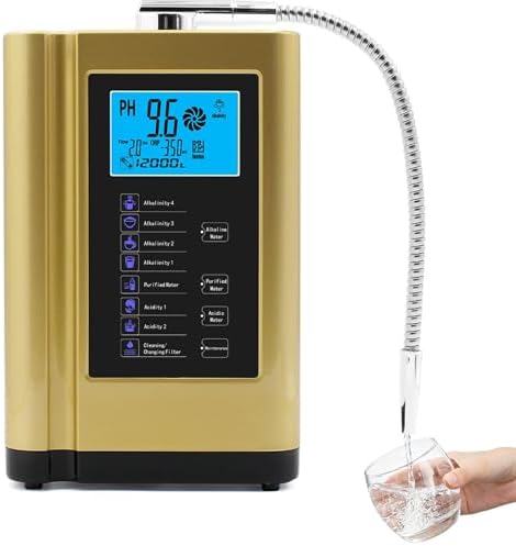 Alkaline Water Ionizer Machine, Water Machine PH 3.5-10.5 for Alkaline & Acidic Water, Up to +400~-500mV ORP, 8,000L Filter, Water Settings, Auto-Cleaning, Intelligent Voice(Gold) by Unknown