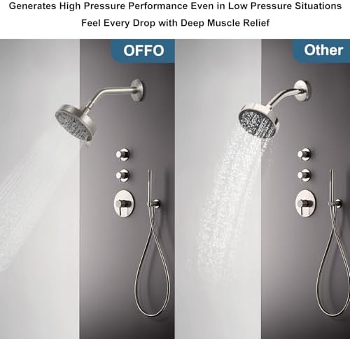 OFFO Shower Head, High Pressure Shower Head with Pause Mode, 9 Mode Fixed Showerheads for Strong Water Flow & Relaxing Shower Experience, Brushed Nickel - Image 5