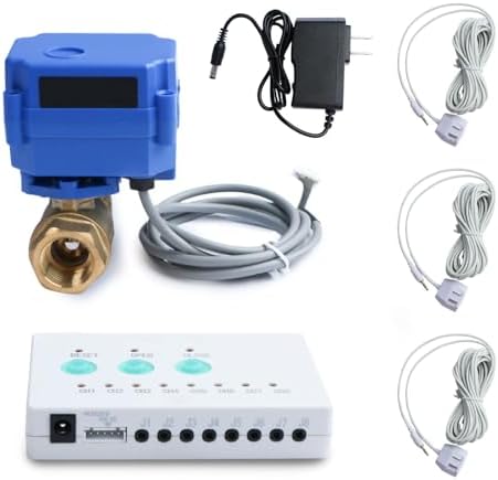 1 Set Smart Water Leak Detector Alarm System - 3/4 Inch Brass Motorized Ball Valve with 3 High-Sensitivity Sensors - Automatic Emergency Shut-Off for Home Flood Protection by Unknown