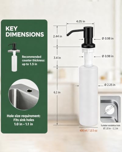 Kitchen Faucet with Pull Down Sprayer and Soap Dispenser, Black 304 Stainless Steel Single Handle with 3 Spray Modes, 18-Inch Hose, 10-Inch Deck Plate - Image 6