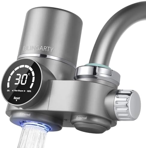 Water Filter for Sink Faucet, NSF Certified Faucet Mount Water Filtration System with Real-Time Filter Life Indicator, Reduces Lead Chlorine, Heavy Metals (Incl. 1 Filter, 13 adaptors) by BLINGARTY