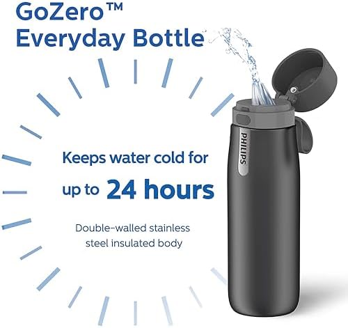PHILIPS Filtered Water Bottle Stainless Steel Keeps Cold 18.6oz Black - Image 5