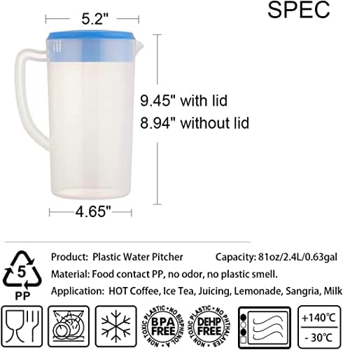 81oz/2.4Litre/0.63 Gallon Plastic Water Pitcher with Lid BPA-FREE Carafes Mix Drinks Water Jug for Hot/Cold Juice Beverage Ice Tea (Navy, 81oz) - Image 2