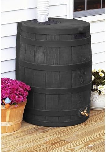 Good Ideas Rain Wizard 50 Gallon Plastic Outdoor Home Rain Barrel Water Storage Collector with Brass Spigot and Flat Back Design, Black (3 Pack) - Image 3