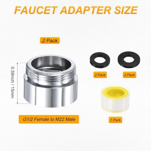 M METERXITY 2-Pack Faucet Adapter, G1/2 Female to M22 Male, for Bathroom - Image 3