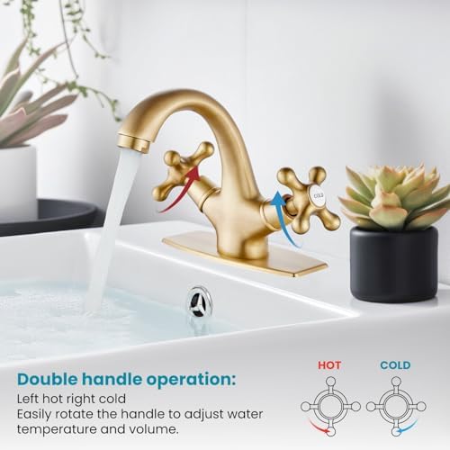 gotonovo Bathroom Sink Faucet 1 Hole Double Cross Handle, Antique Brass - Image 5