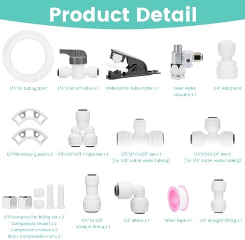 Refrigerator Water Line Kit Connection and 25FT 1/4" OD Tubing with Inlet Adapter Quick Connect for Refrigerator Ice Maker RO System Water Purifier Faucet - Image 2