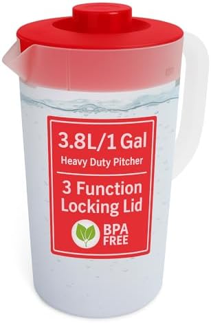 Water Pitcher with Lid 1 Gallon Pitcher BPA Free & Phthalate Free - Red by JOEYZ