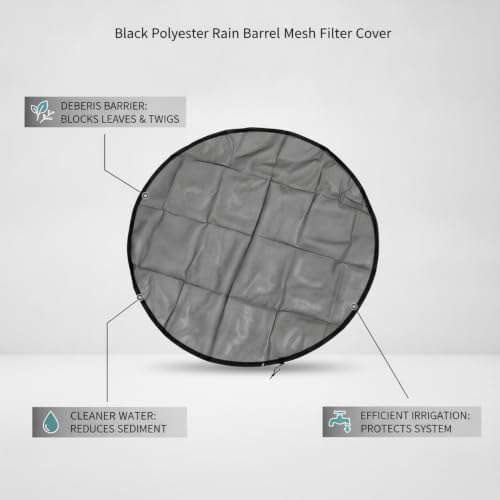 Black Polyester Rain Barrel Mesh Filter Cover, Debris Screen for Open-Top Water Containers up to 39.4 Inches, 1 Pack - Image 4