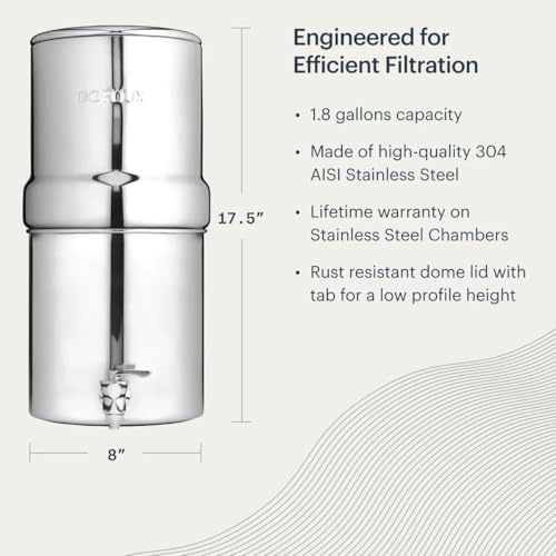 Boroux Compact Gravity-Fed Countertop Stainless Steel Water Filter System | 1.8 Gallons with 2 Authentic Black Foundation Filters - Image 5