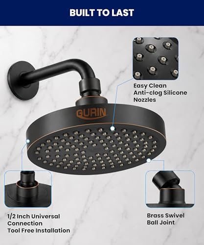 GURIN Shower Head - Luxury Oil Rubbed Black Finish - Rain Showerhead 6 Inch - Image 5