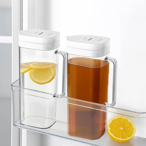 [2-PACK] SlimFit 64oz Water Pitcher for Fridge Door, Drink Pitcher, White by KitchenPrima
