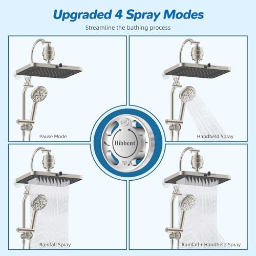 Hibbent 5-spray Dual Filtered Rainfall Shower Head with 10 Spray Handheld - Image 4