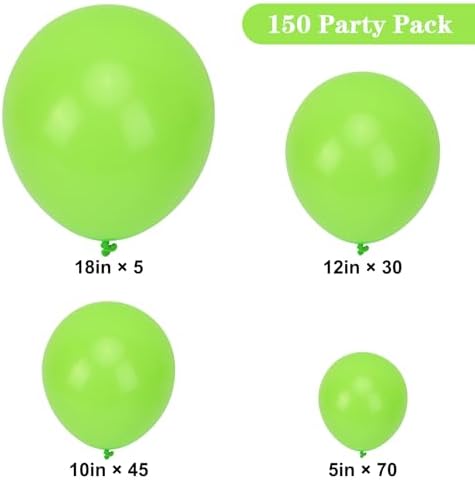 APLANET 150pcs Lime Green Balloons Different Sizes 18 12 10 5 Inch Light Fruit Neon Green Latex Balloon for Birthday Party Dinosaur Jungle Baby Shower, Arch Kit Decoration - Image 2