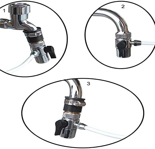EZRODI Chrome Faucet Diverter Valve Adapter Female M22x 1 Thread with Aerator Kitchen Faucet Diverter Attachment Water Diverter(1/4" O.D RO Tubing Outlet, One-Way Faucet Diverter Valve Kit） - Image 5
