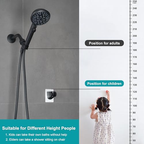 GwernKB Handheld Shower Head with On Off Switch,8-mode High Pressure Shower Wand with Long Hose and Bracket Extra Adhesive Holder for Lower Mount,Built-in Power Wash to Clean Tub,Tile & Pets,Black… - Image 2