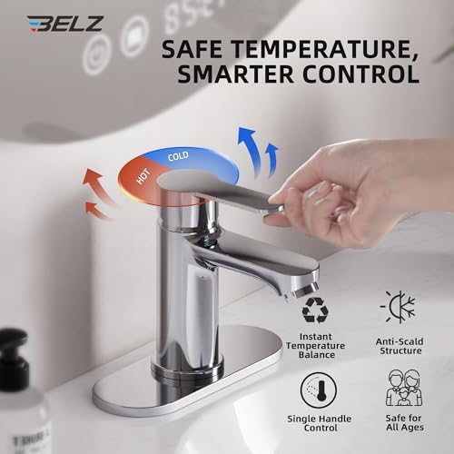 BELZ Chrome Bathroom Faucet, Lead-Free for 1 or 3 Hole 4" Vanity Sink - Image 3