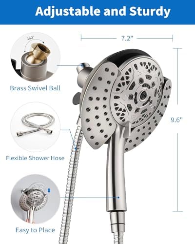 INAVAMZ 2 in 1 Shower Head with Handheld Combo High Pressure Nickel 2.5 GPM - Image 6