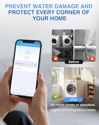 WiFi Washing Machine Water Leak Detector Kit with App Alerts & Sound Light Alarm, Dual Power Supply, High-Precision Sensor, Automatic Hot & Cold Shut-Off Valves (3/4" 90°) - Image 3