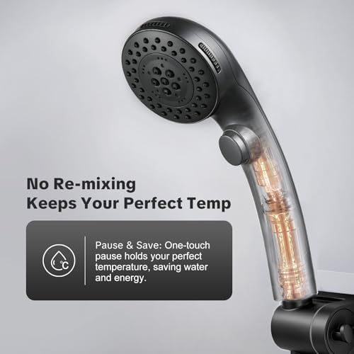 OFFO Handheld Shower Head with Shower Head Holder, 5 Mode Handheld Shower Head with On Off Switch for Water Saving, High Flow Powerful Boosting Showerheads with 60" PVC Hose, Matte Black - Image 2