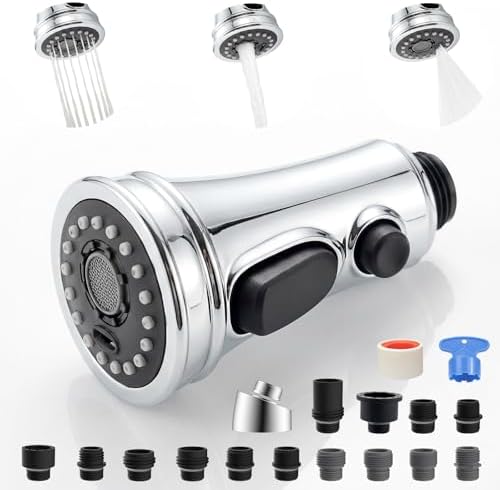 Universal Kitchen Faucet Head Replacement 3-Mode, Extra 15 Adapters, Chrome by iFealClear