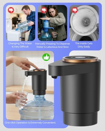 Water Jug Pump for 5 Gallon Bottle – Portable Electric USB-C Charging Dispenser, Dual Powerful Motors, Fast Flow, Fits 2-5 Gallon Jugs – Ideal for Home, Office, Camping, RV, Black - Image 2