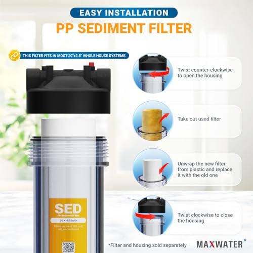 Max Water 5 Micron 20 x 2.5 Sediment Water Filter Cartridge Replacement Polypropylene Cartridge for Whole House Water Filtration/Water Softener Systems - 6 Pack - Image 4