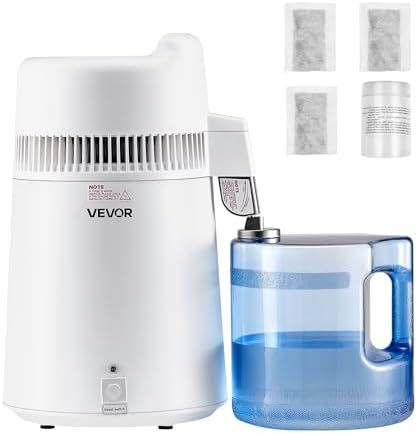 VEVOR Water Distiller, 6L/1.6 Gallon Large Distilled Machine, 900W Distilling Water Maker, 304 Stainless Steel Interior Stiller with Plastic Container, Countertop Distiller for Home, White by VEVOR
