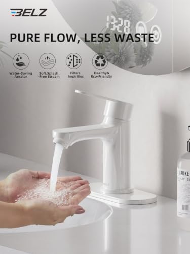 BELZ White Bathroom Faucet, Lead-Free for 1 or 3 Hole 4" Vanity Sink - Image 4