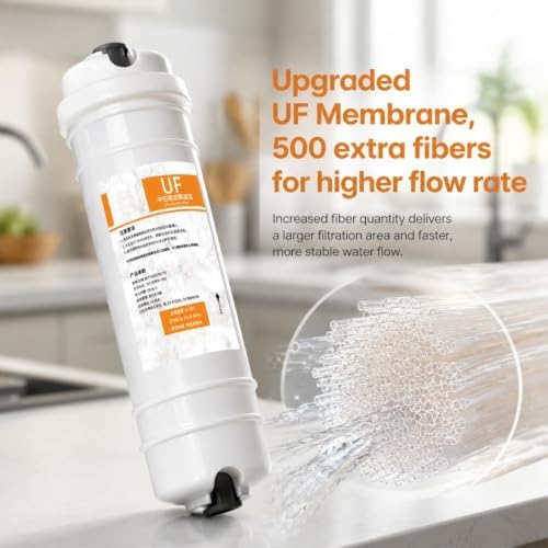 1‑Pack 10‑Inch Quick‑Connect UF Ultrafiltration Membrane Filter Cartridge, 0.01‑Micron Hollow Fiber Pre‑Filter with 1/4" Push‑Fit Fittings & Elbow Adapter for RO Systems - Image 3