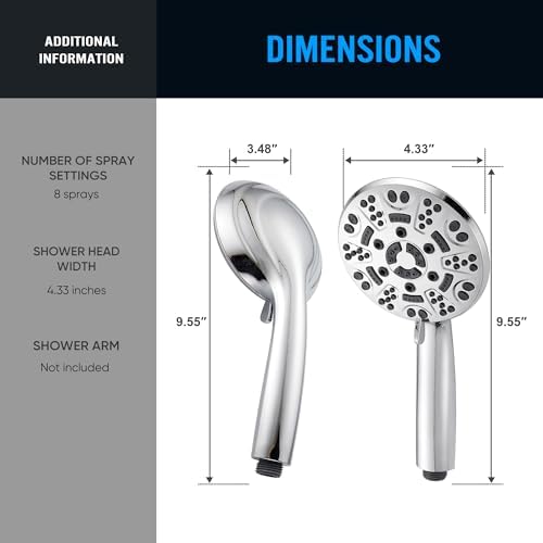 Cobbe 8-Setting Handheld Shower Head, Water-Saving Design, Chrome - Image 4