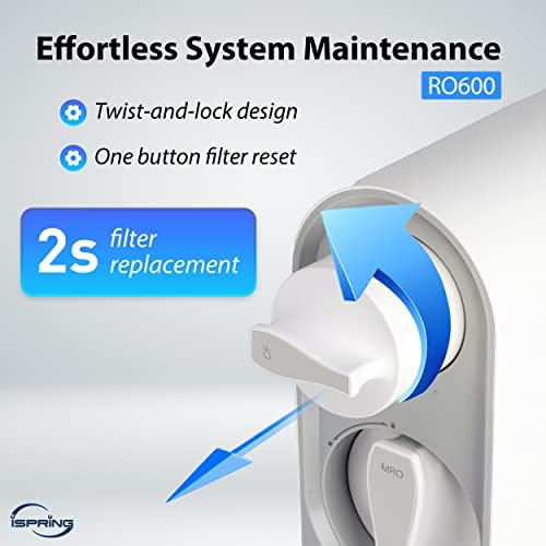 iSpring RO600BN Tankless Reverse Osmosis System Under Sink, 600 GPD Fast Flow RO System, 2.5:1 Pure to Drain Ratio RO Water Filter System, Brushed Nickel Faucet, White - Image 4